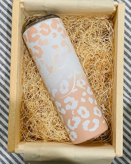 Pink & White Matte Ombré Leopard Skinny 20oz Tumbler